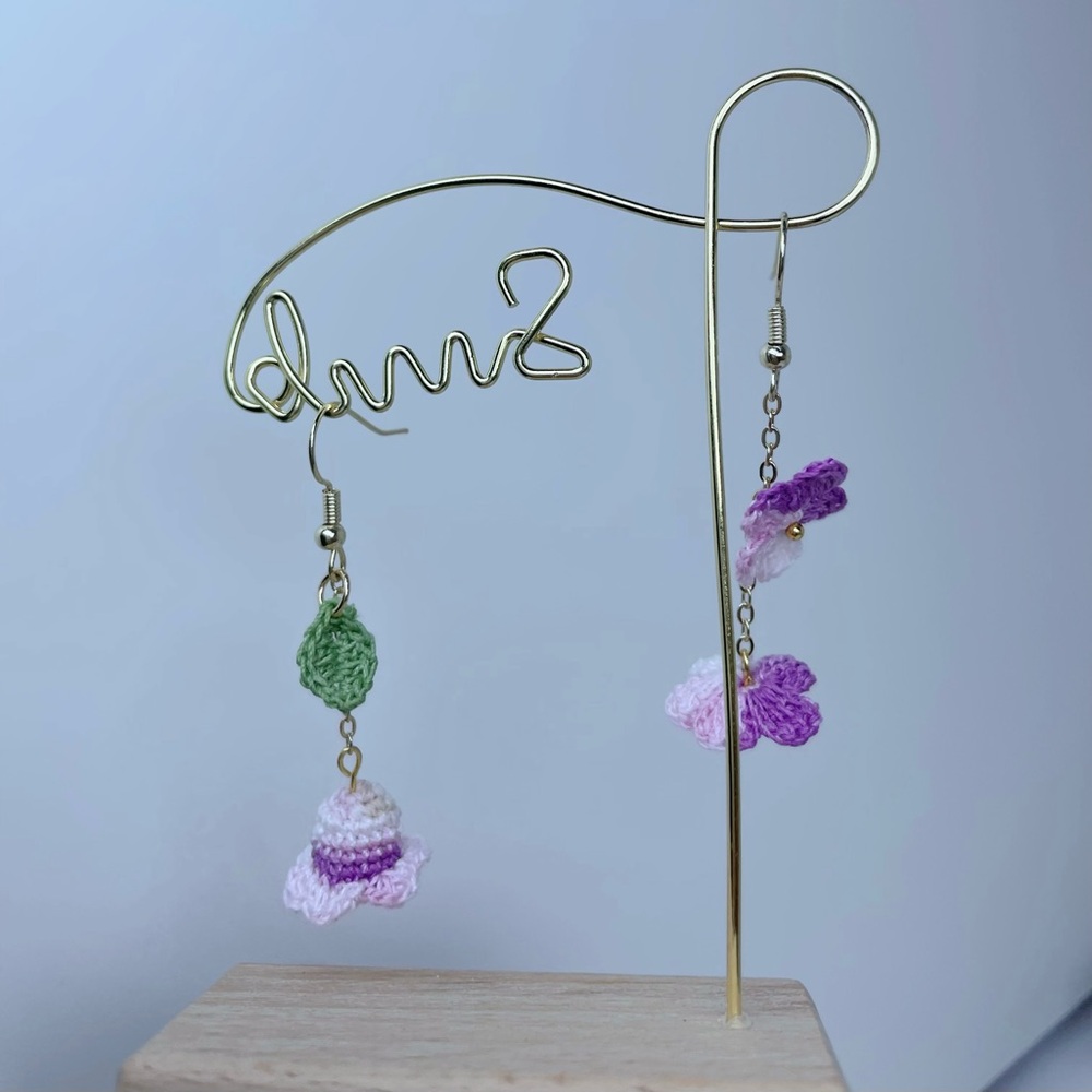 Micro Crocheted Asymmetrical Dangle Earrings - image 2